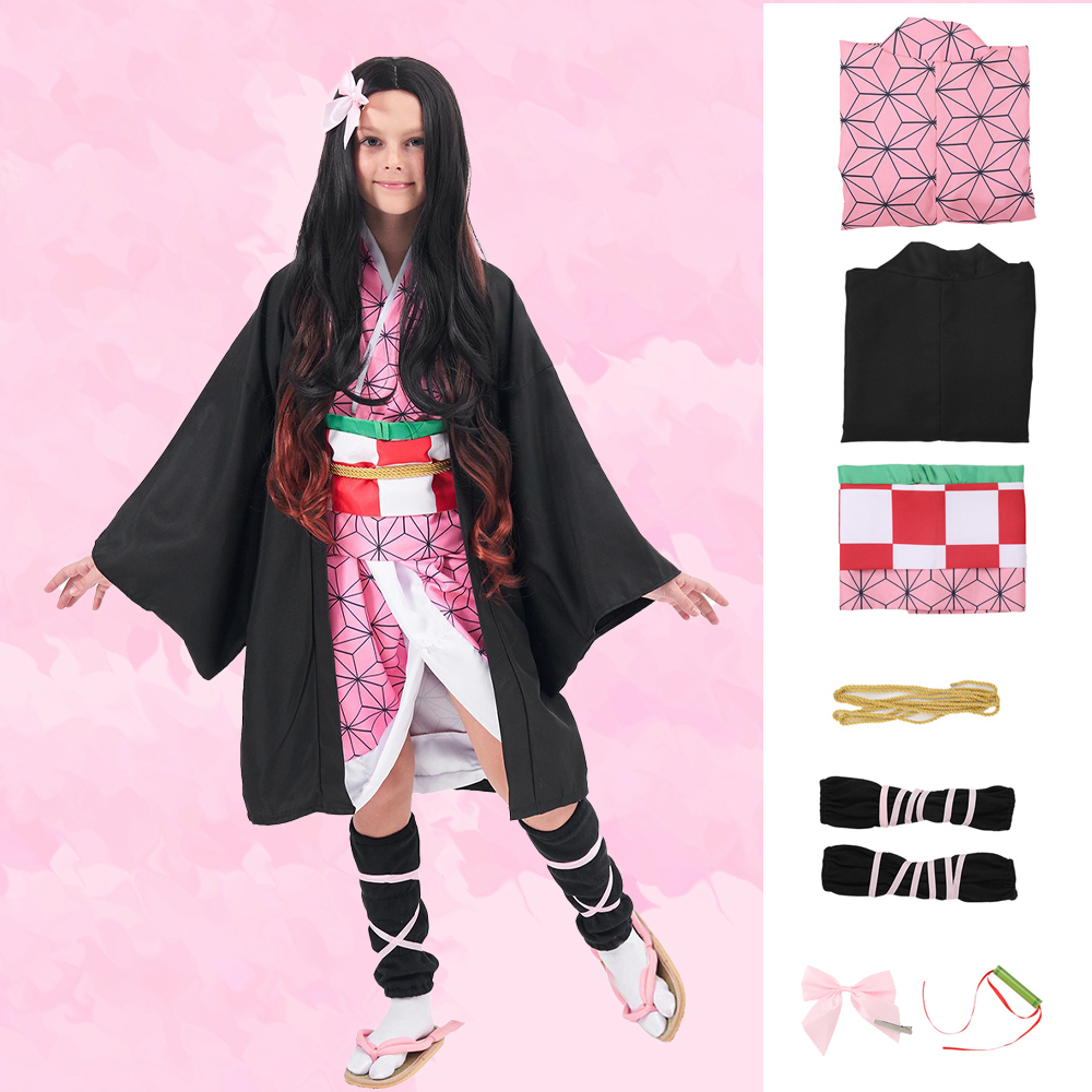 Anime Cosplay Kimono - Complete Nezuko Kamado Cosplay Set Japanese