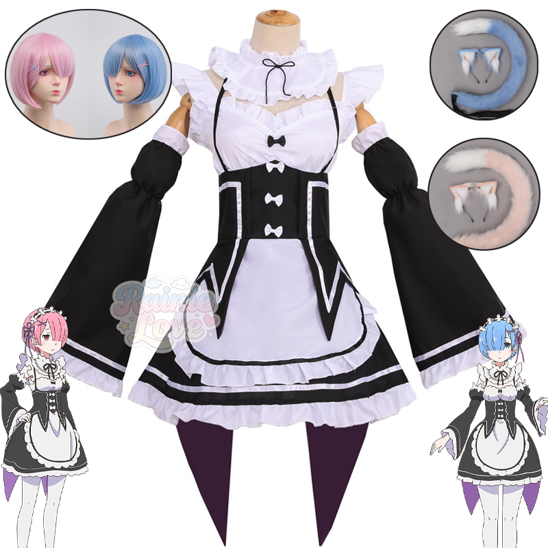 Anime Re Zero Rem Cosplay Cost - Re Zero Rem Wig 评论和价格