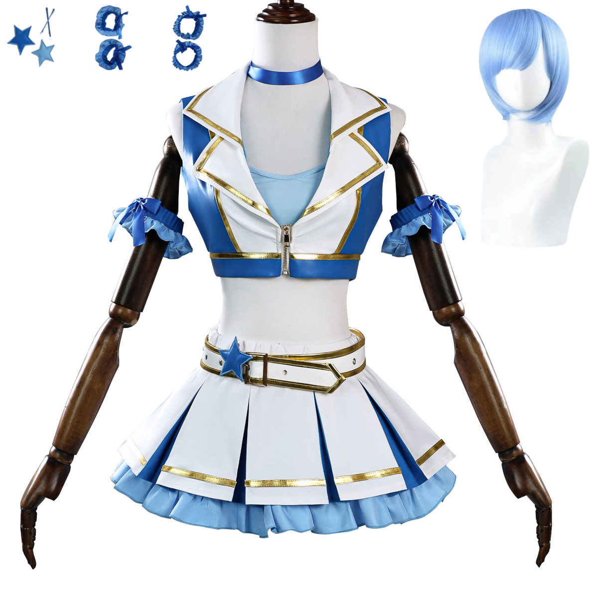 Blue White PU Coat Skirt Wig W - Re Zero Rem Wig 评论和价格