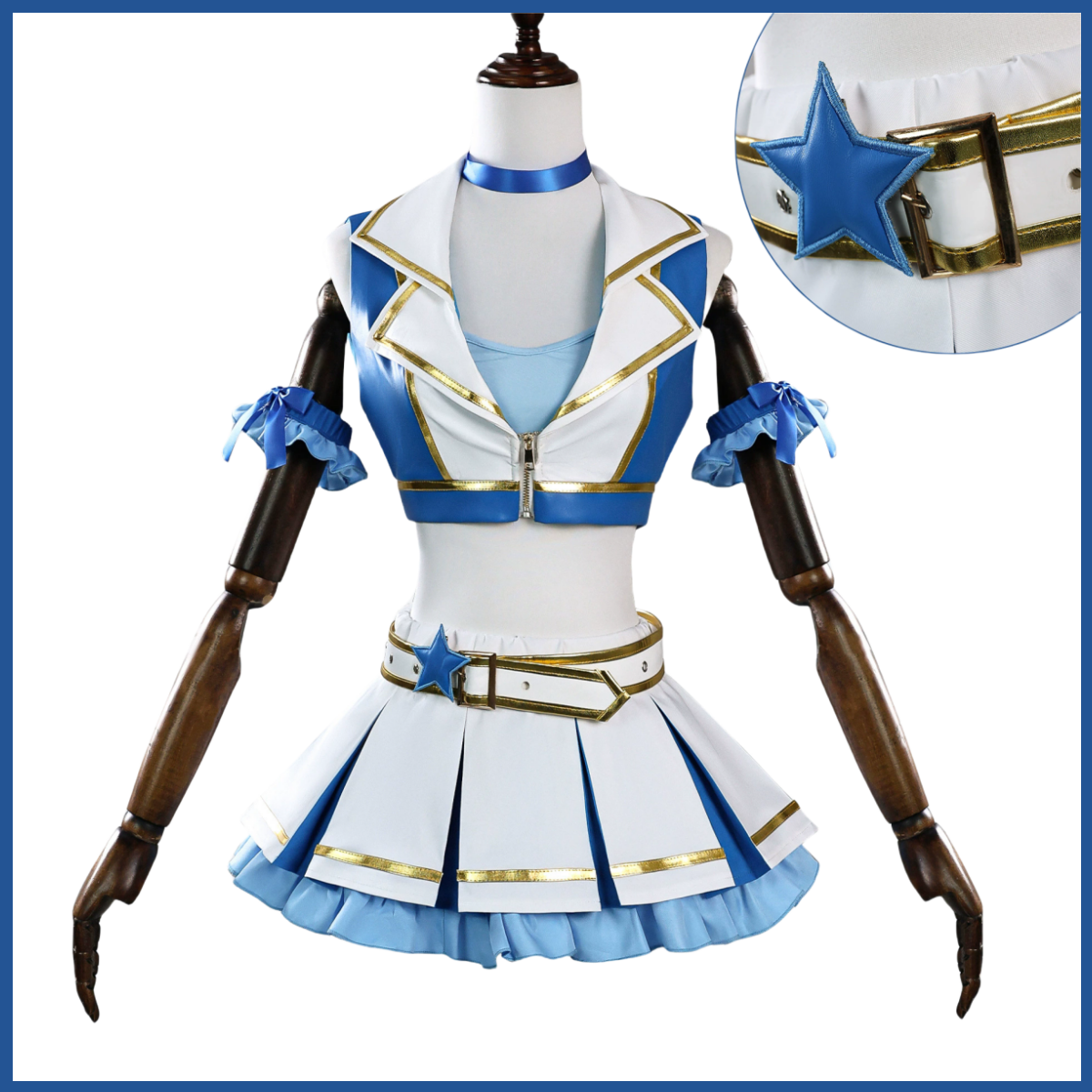 Blue White PU Coat Skirt Wig W - Re Zero Rem Wig 评论和价格
